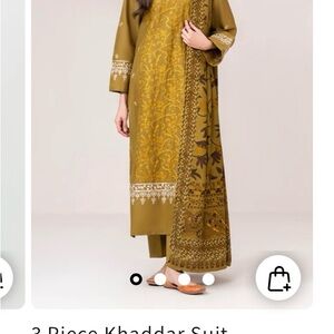 Limelight Olive Green Embroidered 3-Piece Khaddar Suit